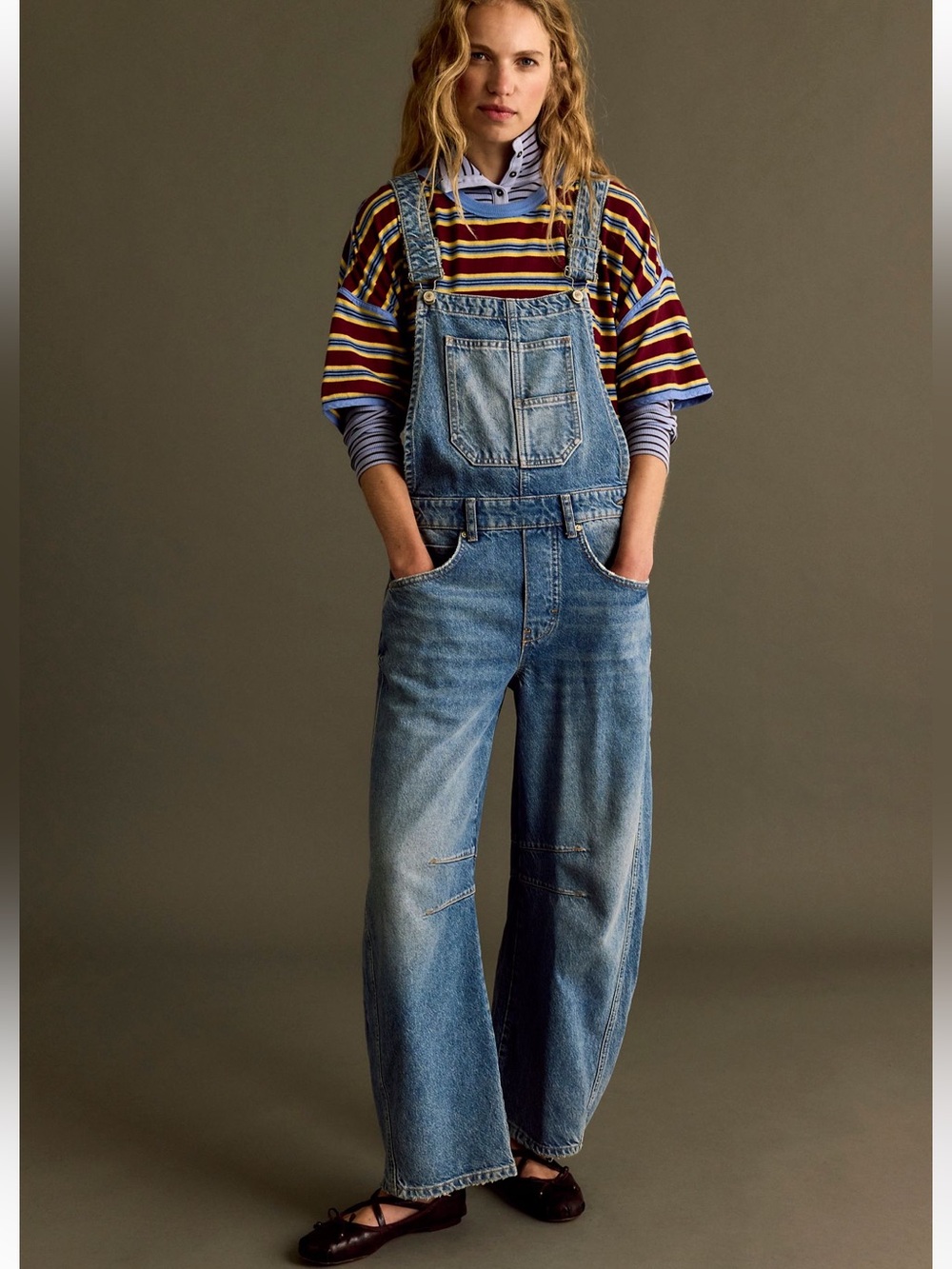 Free People Light Blue Relaxed Denim Overalls